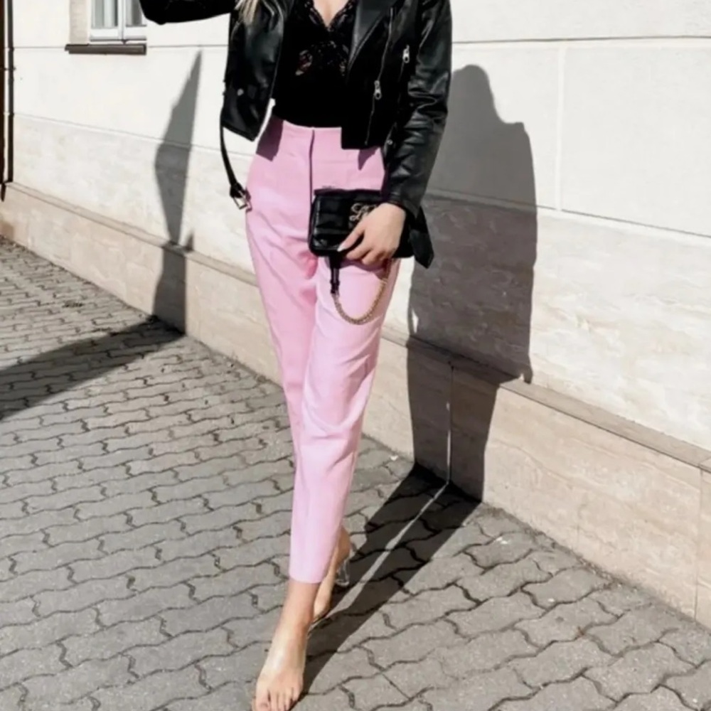 Zara woman’s pink high waisted trousers pants - Picture 3 of 12